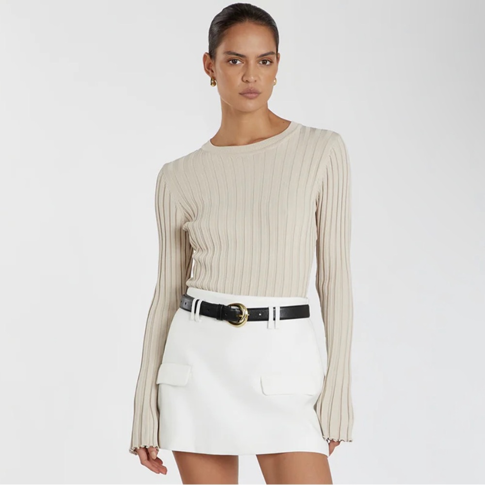 Dissh ADA STONE LONG SLEEVE KNIT TOP in stone